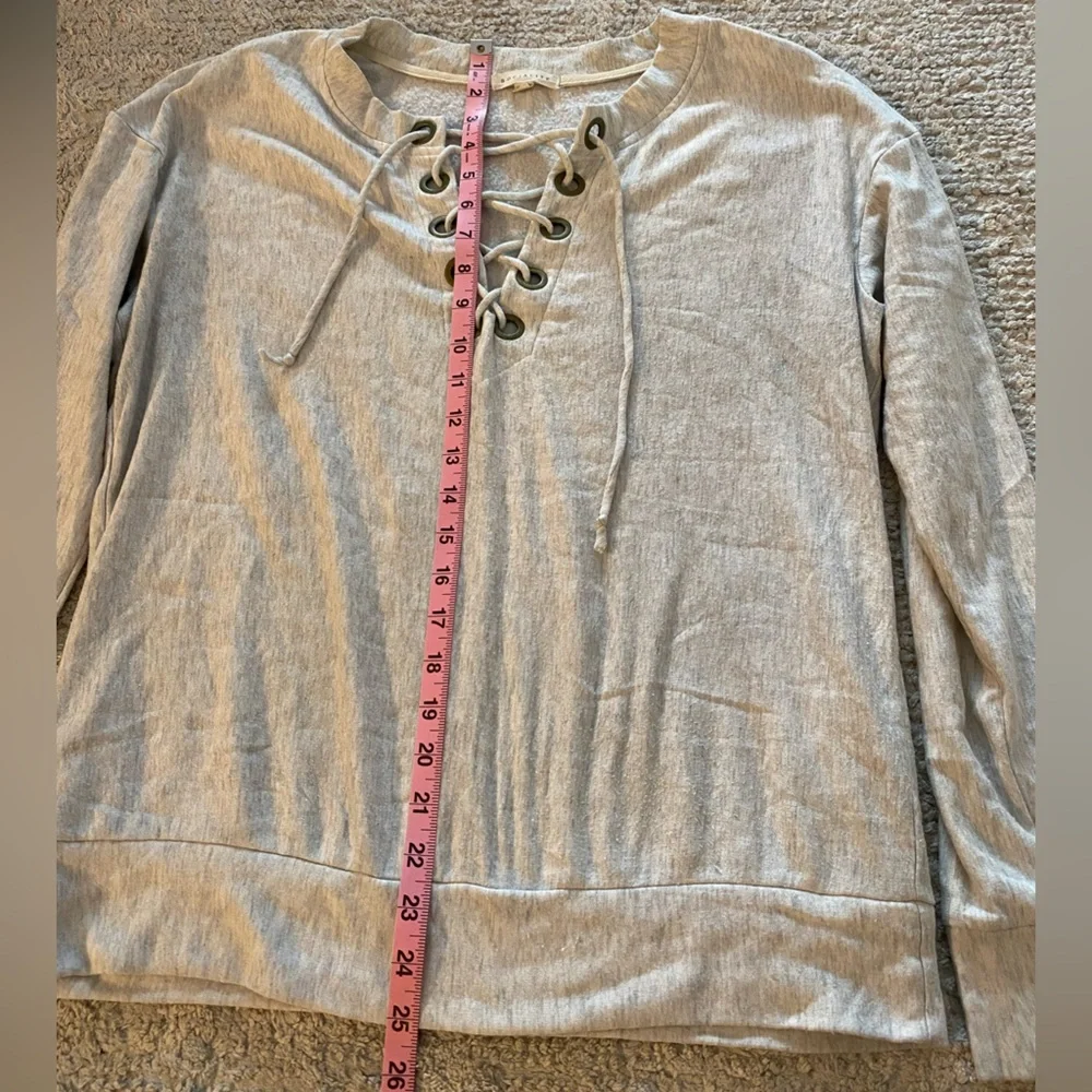 Socialite Lace-Up Front Gray Sweater Size L